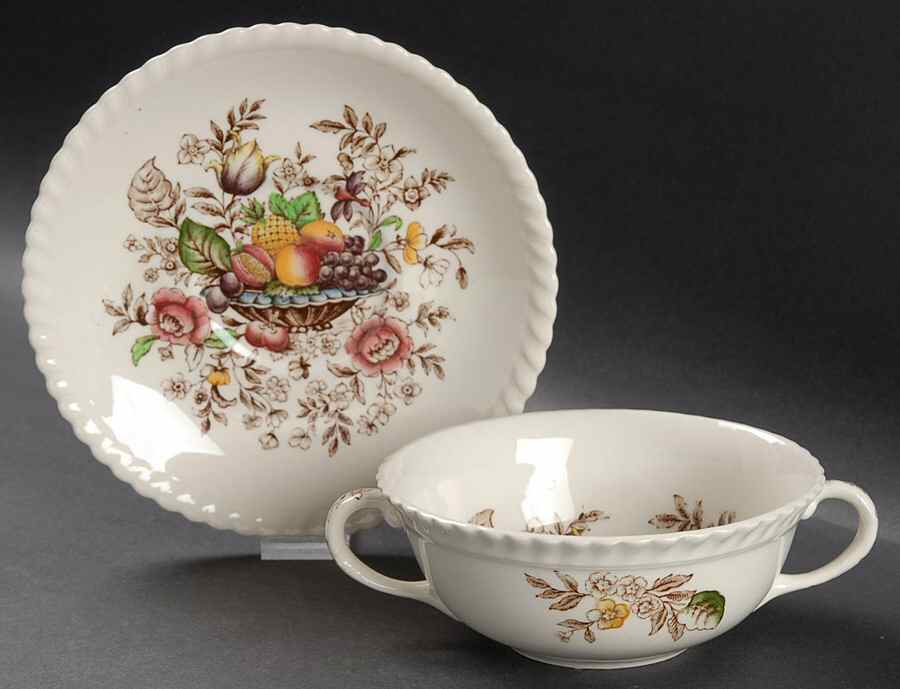 Pomona (Old English) Flat Cream Soup Bowl & Saucer Set by Johnson Brothers-1