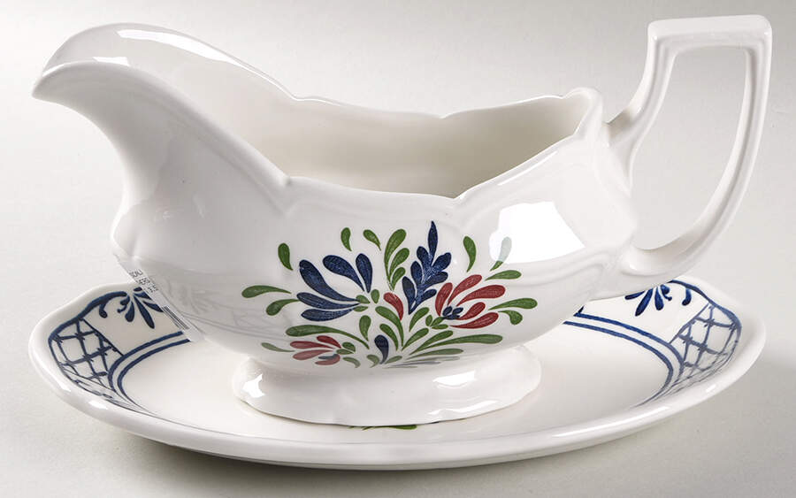 Provincial (Scalloped Edge) Gravy Boat & Underplate/Relish by Johnson Brothers-1
