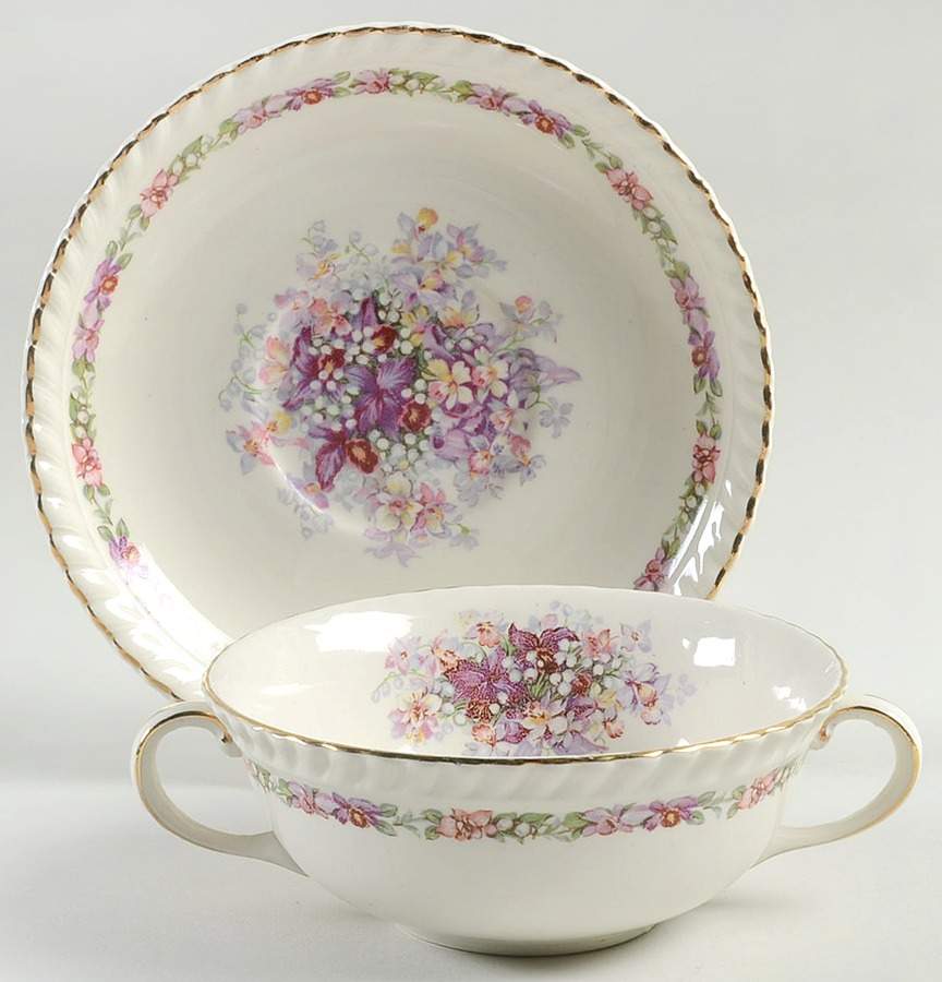 Queen's Bouquet Flat Cream Soup Bowl & Saucer Set by Johnson Brothers-1