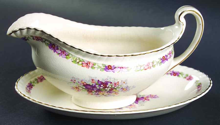 Queen's Bouquet Gravy Boat & Underplate/Relish by Johnson Brothers-1