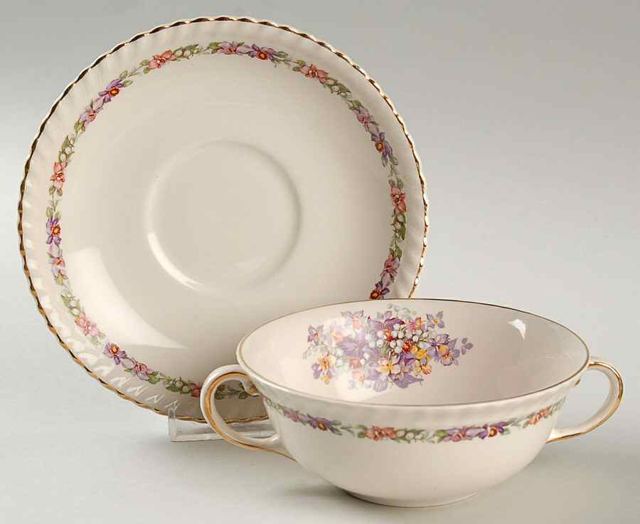 Queen's Bouquet Flat Cream Soup Bowl & Saucer Set by Johnson Brothers-1