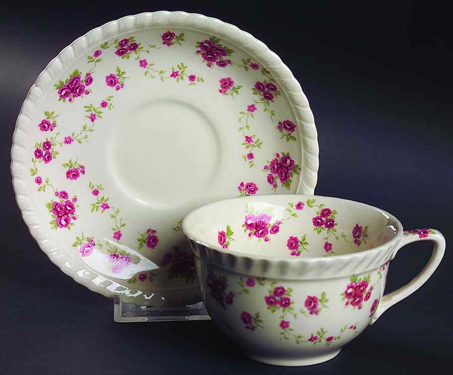 Rambler Rose Flat Cup & Saucer Set by Johnson Brothers-1