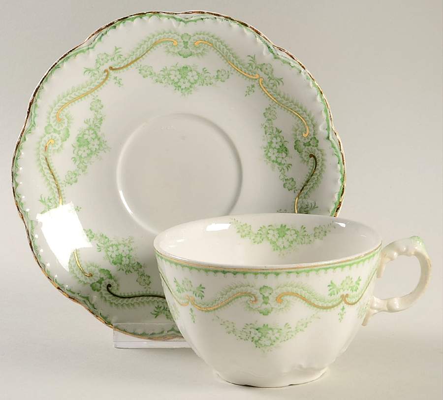 Regis Green Flat Cup & Saucer Set by Johnson Brothers-1