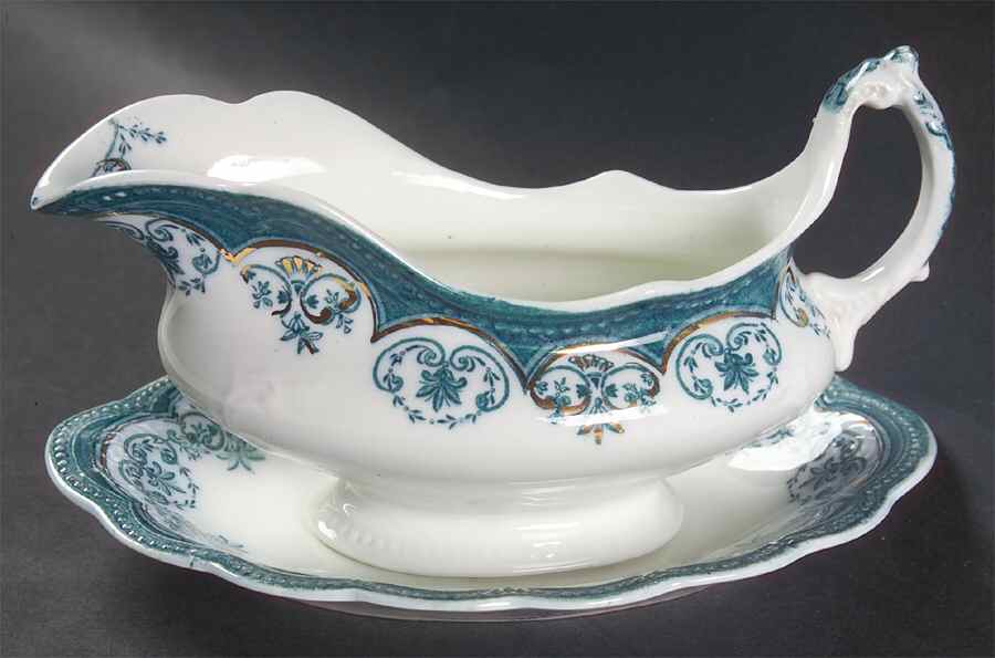 Regent (Aqua Design, Gold Accent) Gravy Boat & Underplate by Johnson Brothers-1