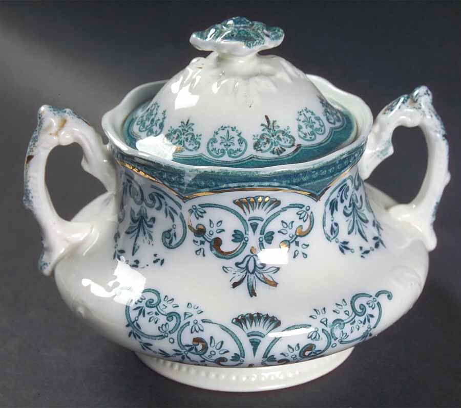 Regent (Aqua Design, Gold Accent) Sugar Bowl & Lid by Johnson Brothers-1