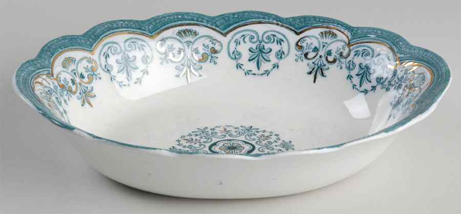 Regent (Aqua Design, Gold Accent) 9" Oval Vegetable Bowl by Johnson Brothers-1