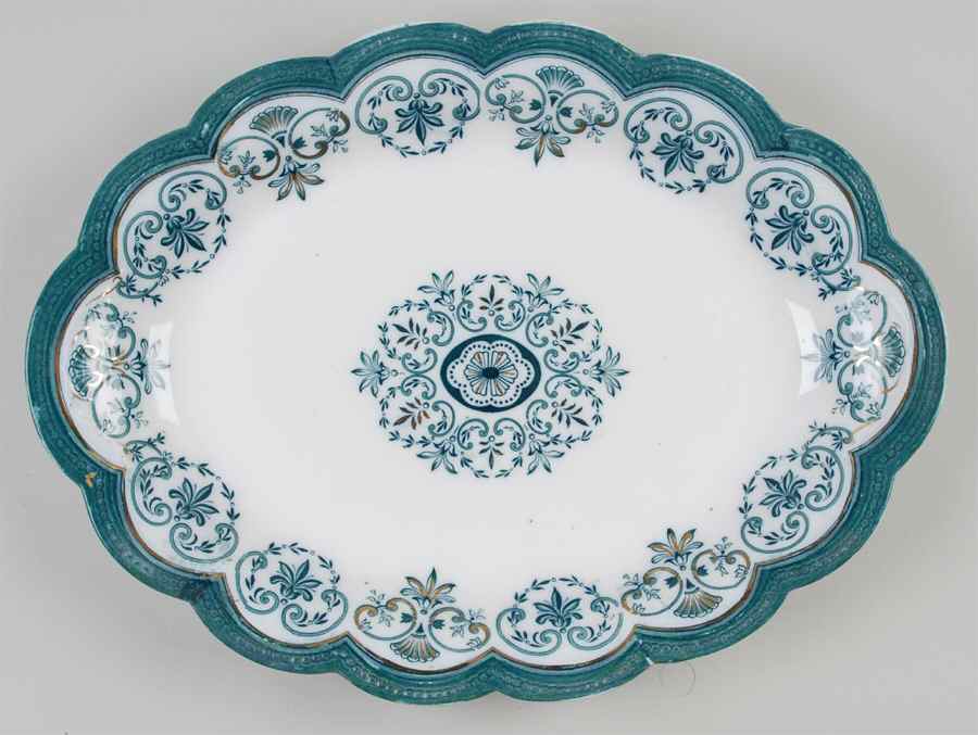 Regent (Aqua Design, Gold Accent) 16" Oval Serving Platter by Johnson Brothers-1