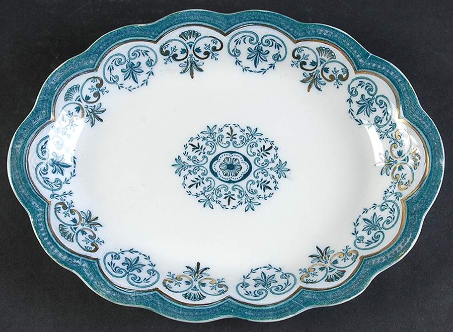 Regent (Aqua Design, Gold Accent) 10" Oval Serving Platter by Johnson Brothers-1
