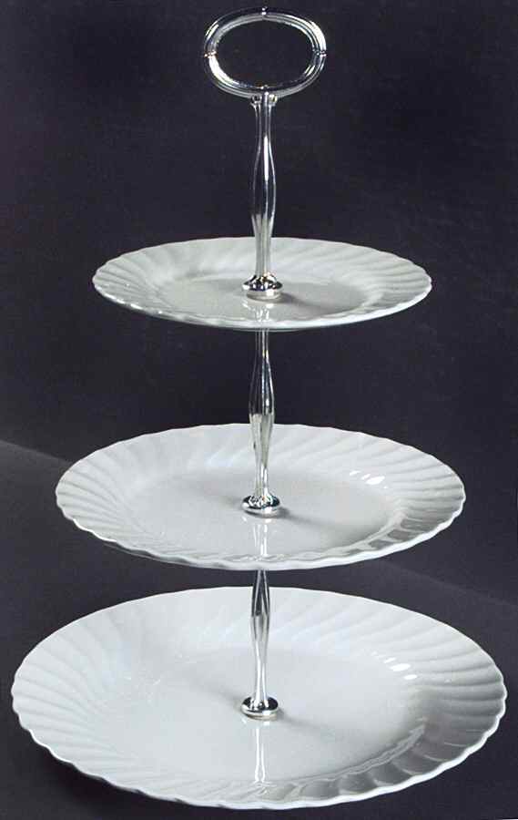 Regency (Made in England, Earthenware Ironstone) 13 7/8"-14 1/4" 3-Tiered Serving Tray(DP,SP,BB) HC by Johnson Brothers-1