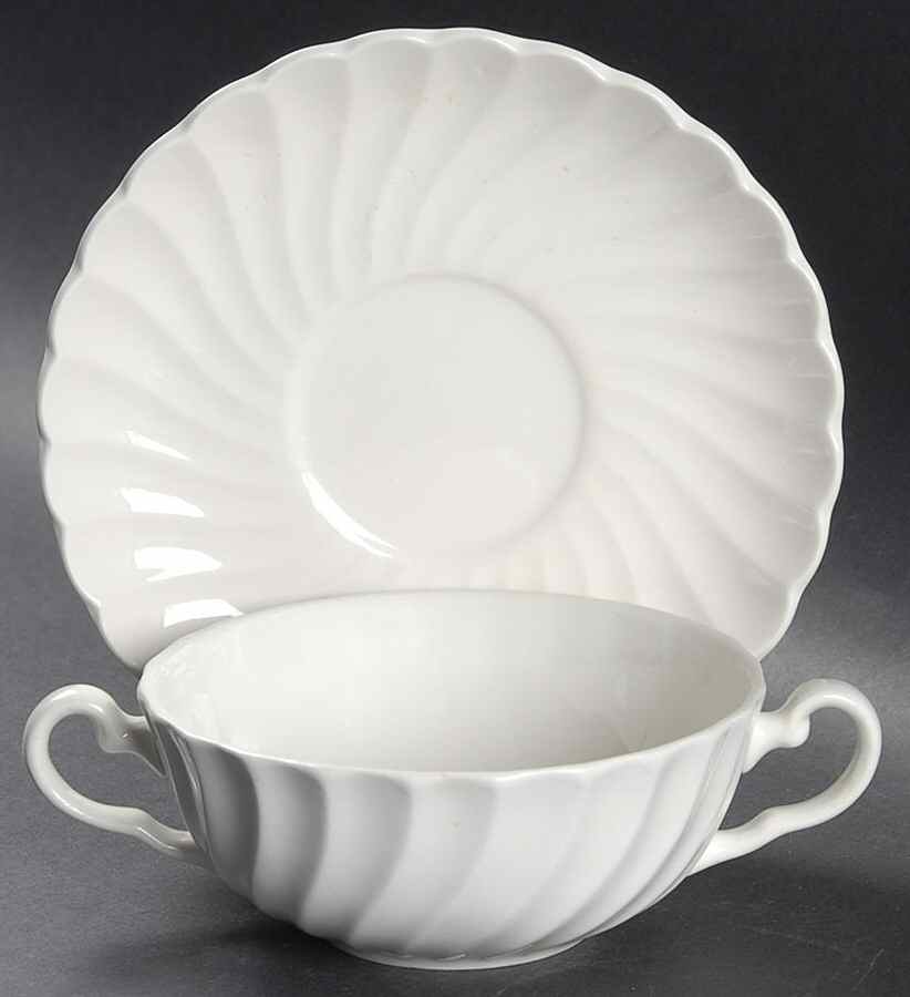 Regency (Made in England, Earthenware Ironstone) Flat Cream Soup Bowl & Saucer Set by Johnson Brothers-1