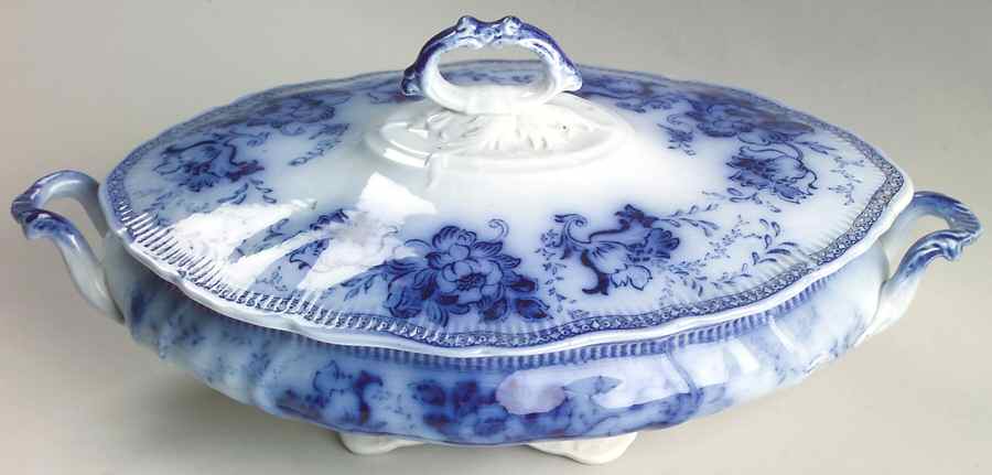 Richmond (Flow Blue, No Gold Accent) Oval Covered Vegetable by Johnson Brothers-1