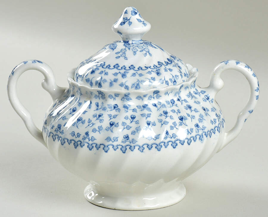 Rose Bouquet Blue Sugar Bowl & Lid by Johnson Brothers-1