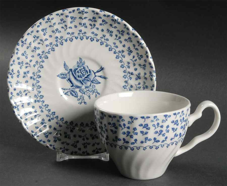 Rose Bouquet Blue Flat Cup & Saucer Set by Johnson Brothers-1