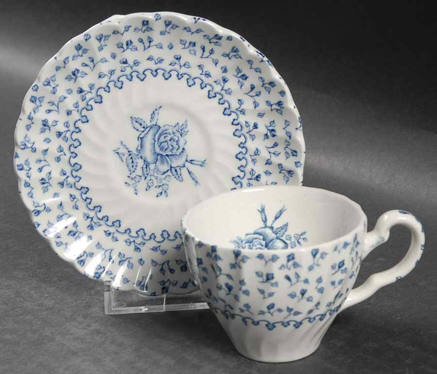Rose Bouquet Blue Flat Demitasse Cup & Saucer Set by Johnson Brothers-1