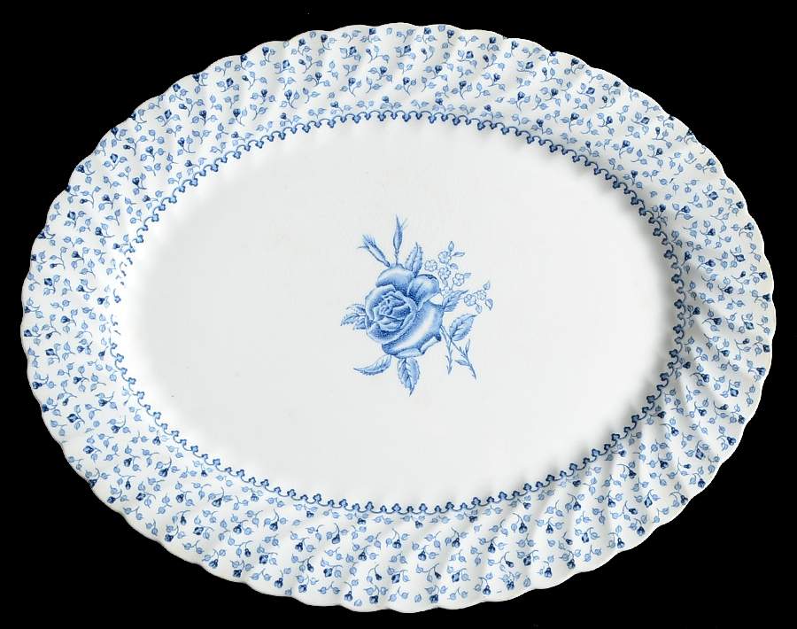 Rose Bouquet Blue 12" Oval Serving Platter by Johnson Brothers-1