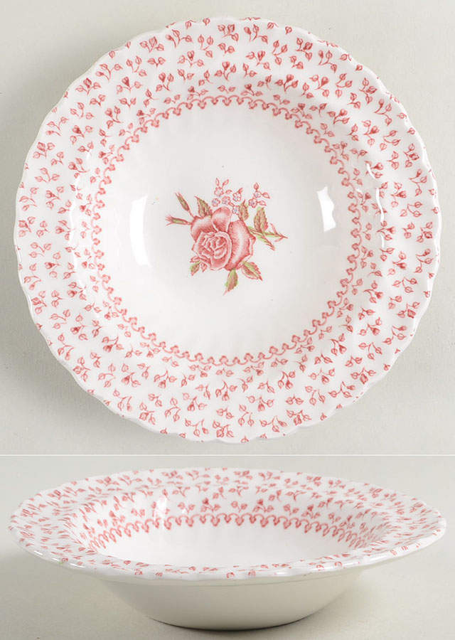 Rose Bouquet Pink Rim Fruit/Dessert (Sauce) Bowl by Johnson Brothers-1