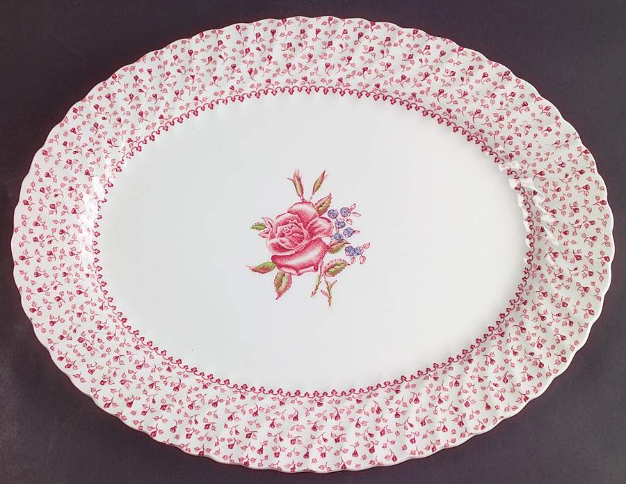 Rose Bouquet Pink 14" Oval Serving Platter by Johnson Brothers-1