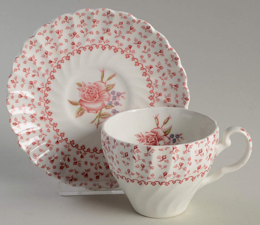Rose Bouquet Pink Flat Cup & Saucer Set by Johnson Brothers-1