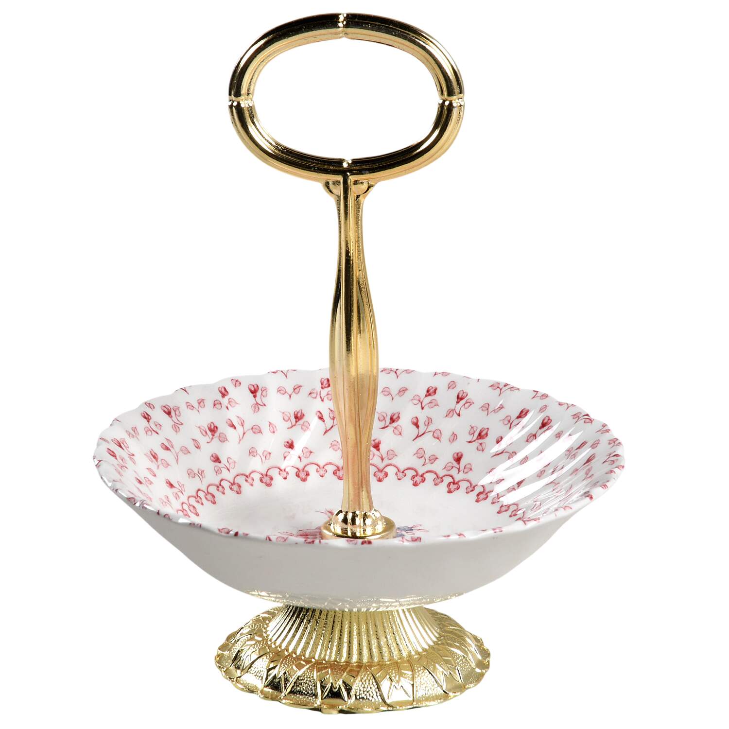 Rose Bouquet Pink 6"-7" Handled Footed Nut Dish HC by Johnson Brothers-1