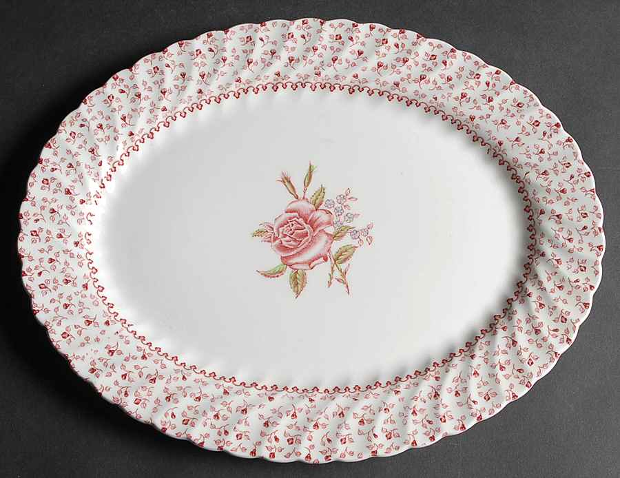 Rose Bouquet Pink 12" Oval Serving Platter by Johnson Brothers-1