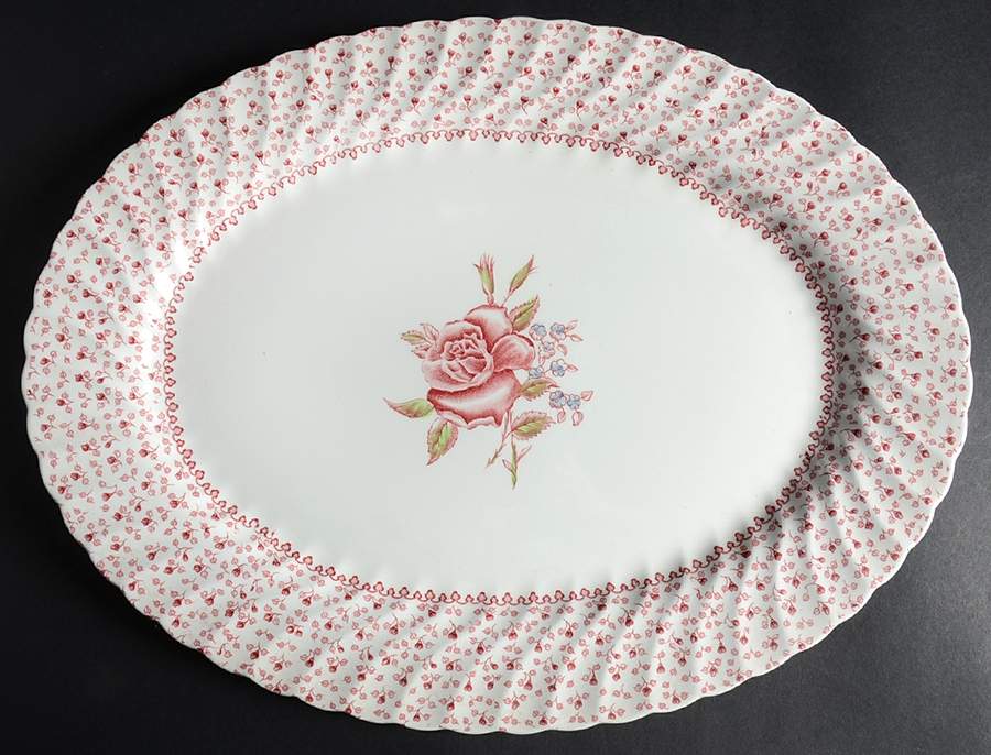 Rose Bouquet Pink 15" Oval Serving Platter by Johnson Brothers-1