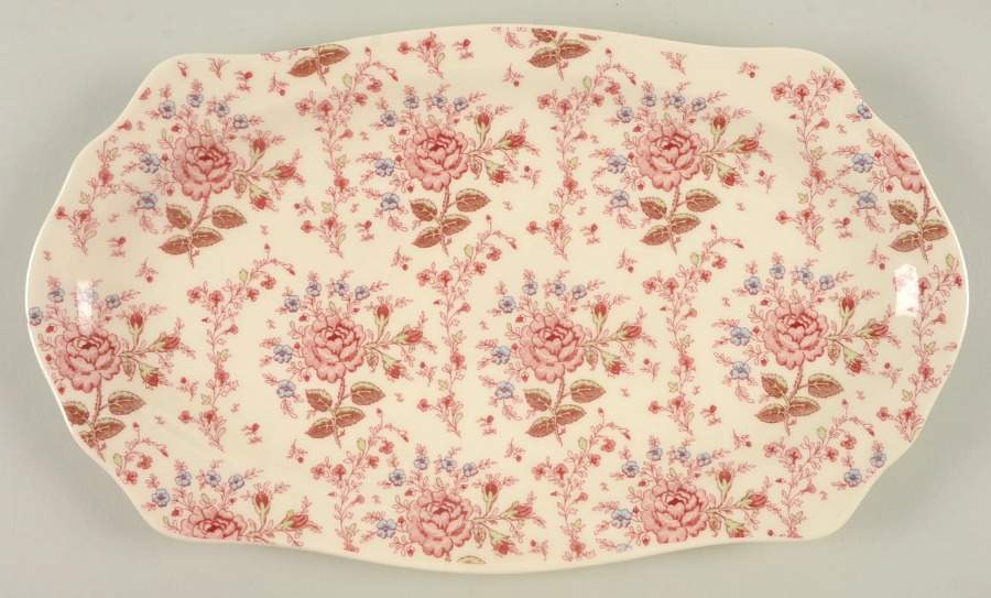Rose Chintz Pink ("Made in England" Mark) Large Sandwich Tray by Johnson Brothers-1