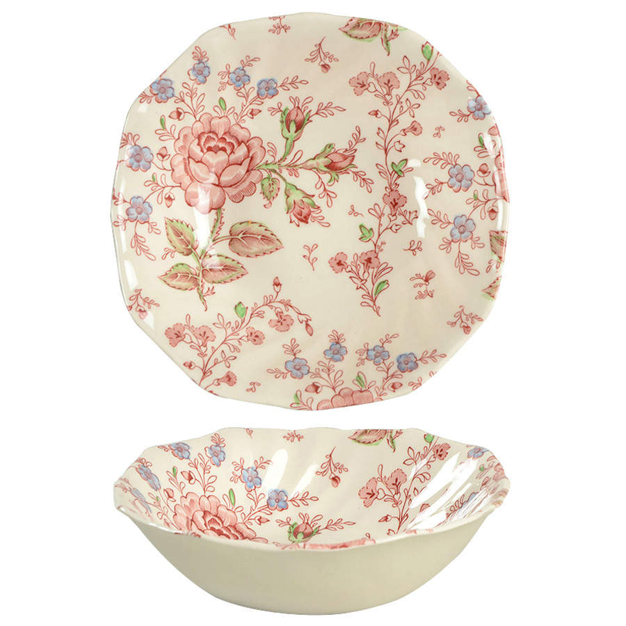 Rose Chintz Pink ("Made in England" Mark) Square Cereal Bowl by Johnson Brothers-1