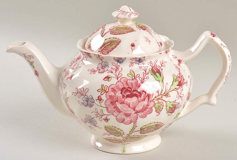 Rose Chintz Pink ("Made in England" Mark) Small Teapot & Lid by Johnson Brothers-1