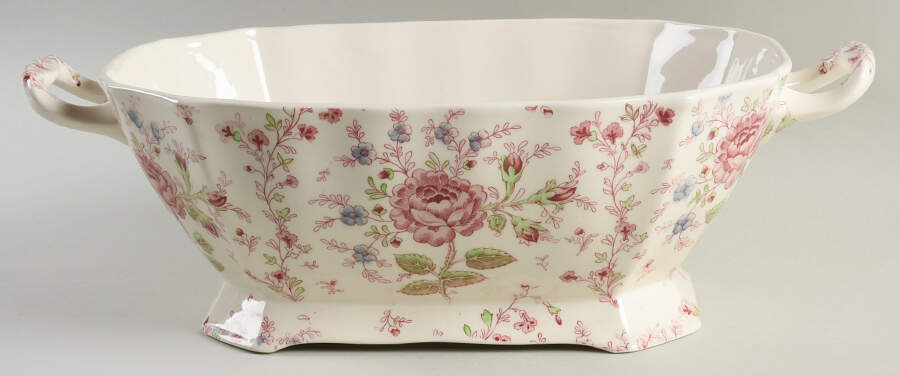 Rose Chintz Pink ("Made in England" Mark) Rectangular Tureen No Lid by Johnson Brothers-1
