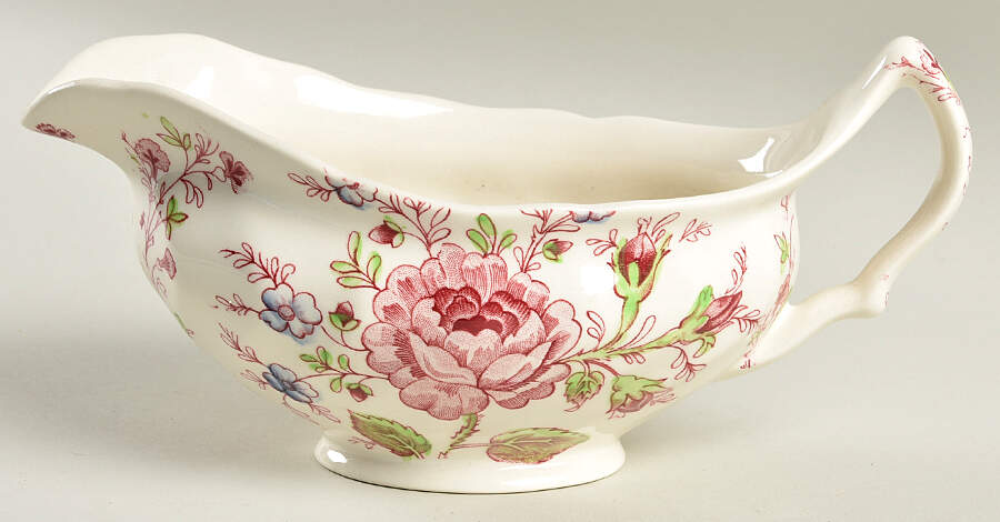 Rose Chintz Pink ("Made in England" Mark) Gravy Boat by Johnson Brothers-1
