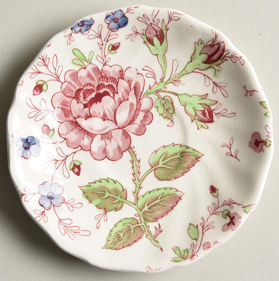 Rose Chintz Pink ("Made in England" Mark) Saucer for Demitasse Cup by Johnson Brothers-1