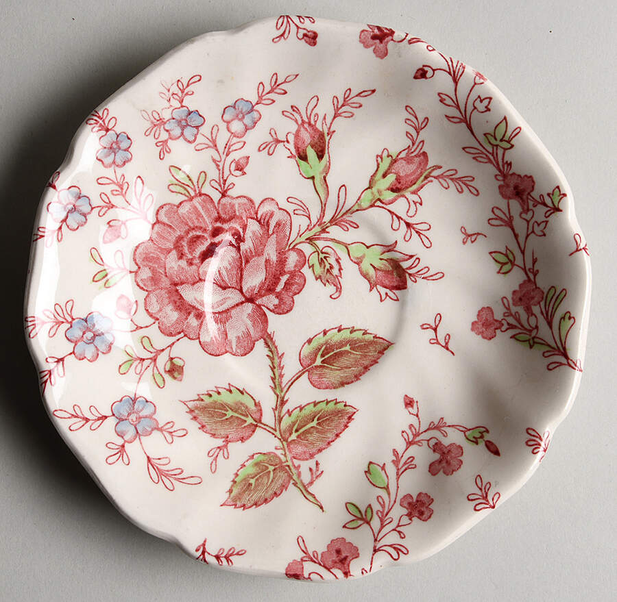 Rose Chintz Pink ("Made in England" Mark) Saucer for Flat Cup by Johnson Brothers-1