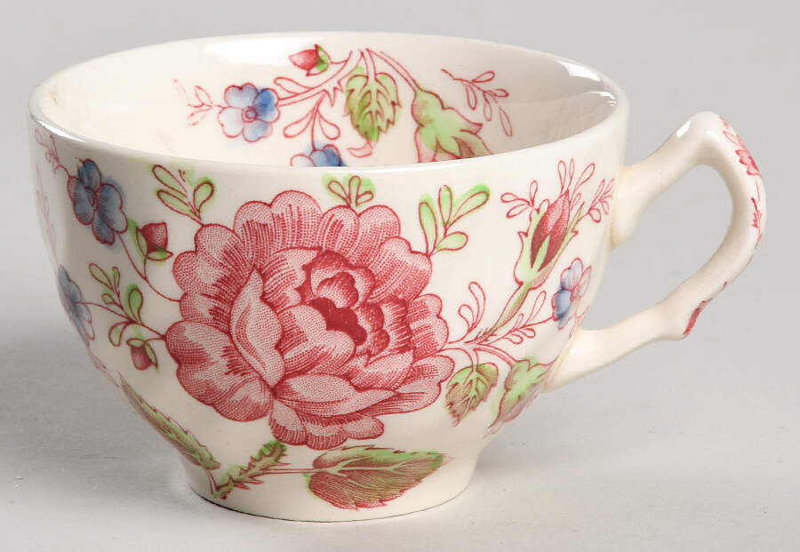 Rose Chintz Pink ("Made in England" Mark) Flat Cup by Johnson Brothers-1