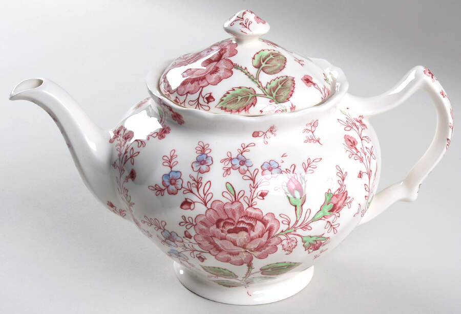 Rose Chintz Pink ("Made in England" Mark) Teapot & Lid by Johnson Brothers-1