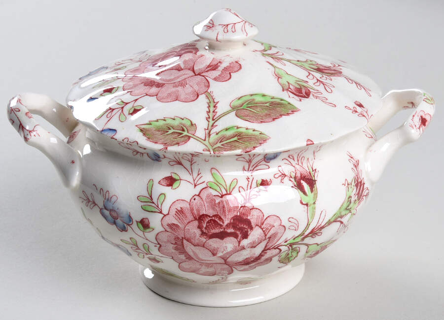 Rose Chintz Pink ("Made in England" Mark) Sugar Bowl & Lid by Johnson Brothers-1