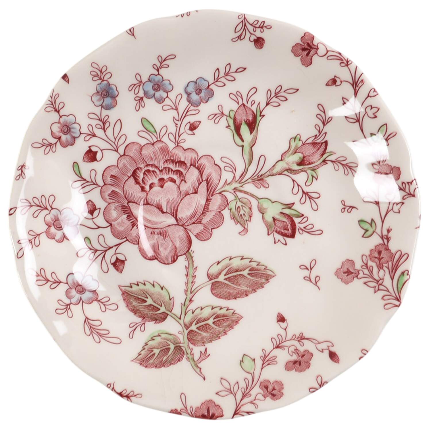 Rose Chintz Pink ("Made in England" Mark) Saucer for Flat Cup by Johnson Brothers-1