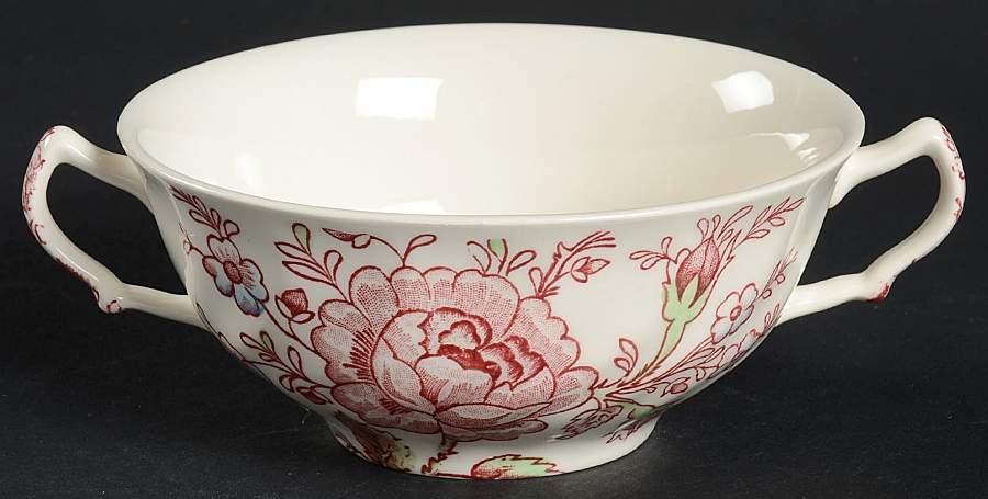 Rose Chintz Pink ("Made in England" Mark) Flat Cream Soup Bowl by Johnson Brothers-1