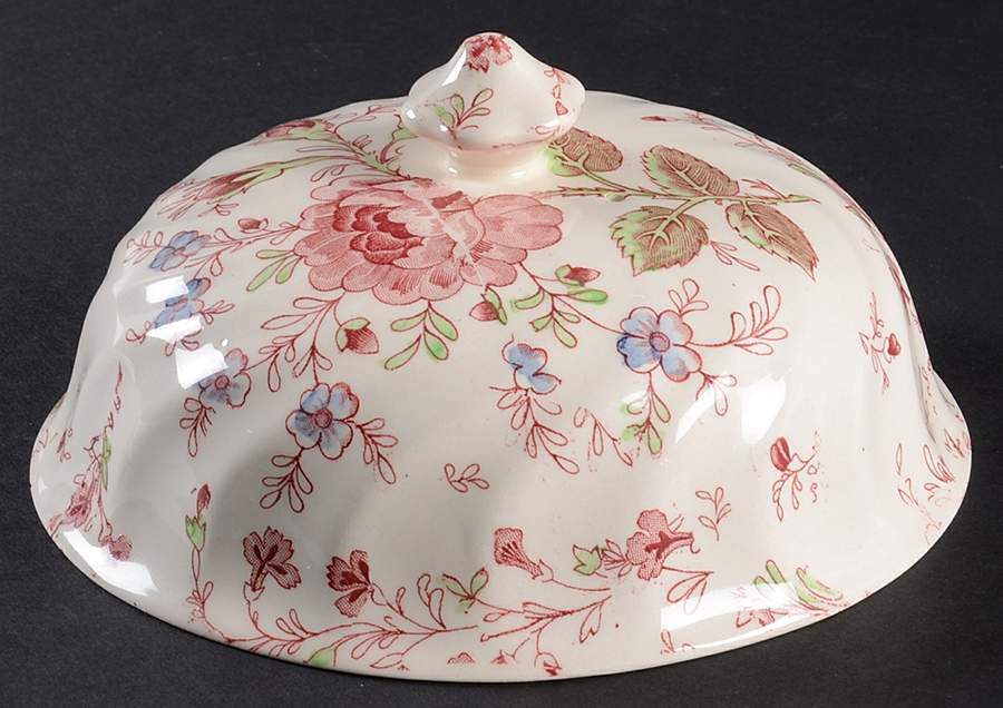 Rose Chintz Pink ("Made in England" Mark) Lid for Muffin Dish by Johnson Brothers-1