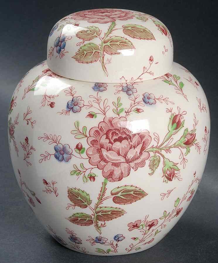 Rose Chintz Pink ("Made in England" Mark) Medium Ginger Jar & Lid by Johnson Brothers-1