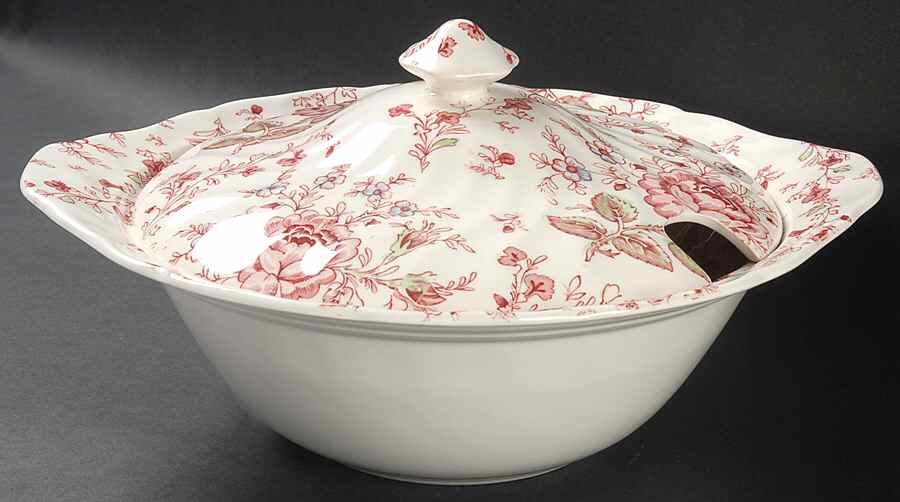 Rose Chintz Pink ("Made in England" Mark) Round Covered Vegetable by Johnson Brothers-1