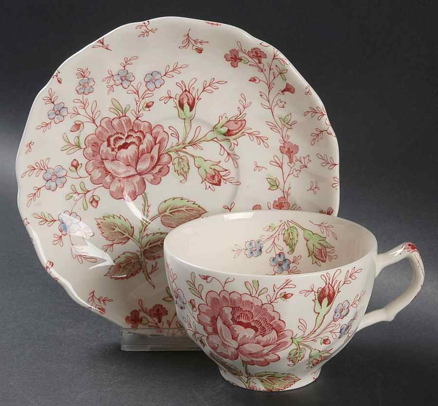 Rose Chintz Pink ("Made in England" Mark) Oversized Cup & Saucer Set by Johnson Brothers-1
