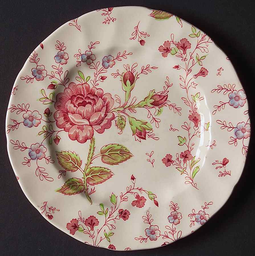 Rose Chintz Pink ("Made in England" Mark) Dessert/Pie Plate by Johnson Brothers-1