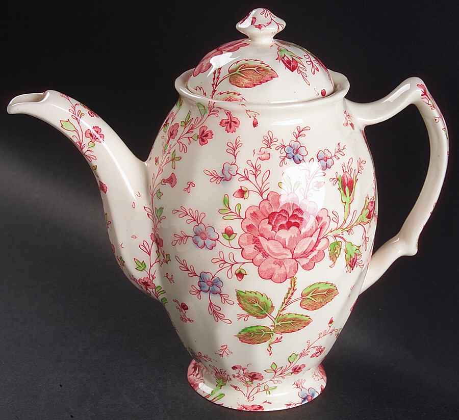 Rose Chintz Pink ("Made in England" Mark) Small Coffee Pot & Lid by Johnson Brothers-1