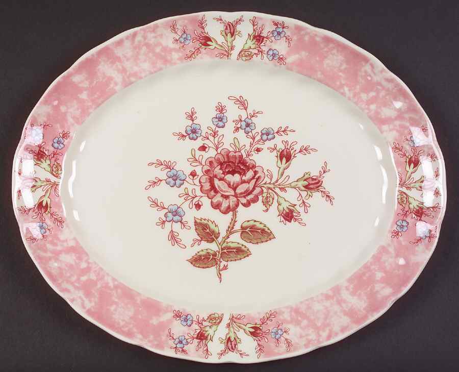 Rose Chintz Pink ("Made in England" Mark) 11" Oval Accent Platter by Johnson Brothers-1
