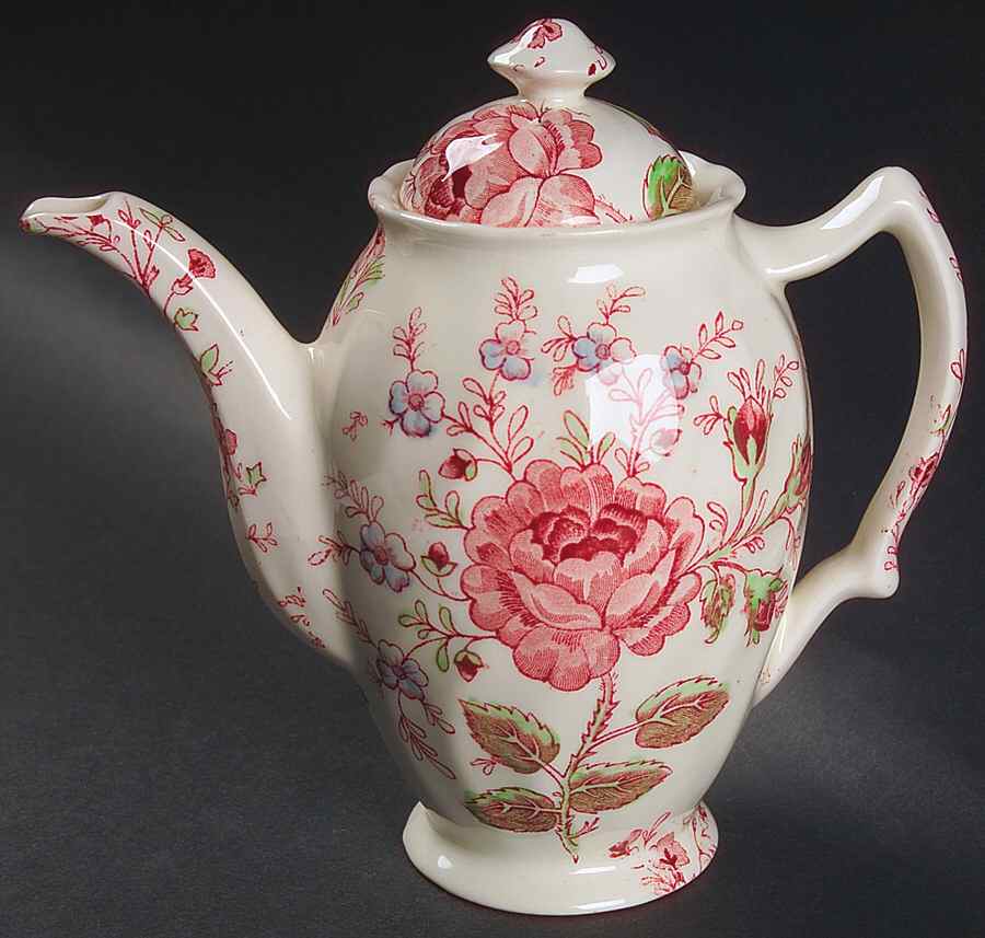 Rose Chintz Pink ("Made in England" Mark) Mini Coffee Pot & Lid by Johnson Brothers-1
