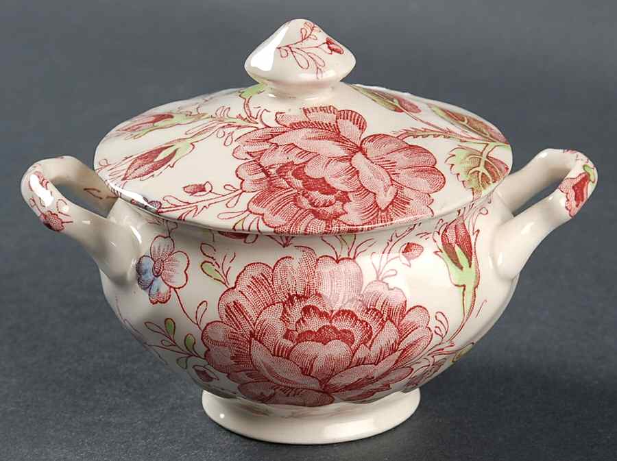 Rose Chintz Pink ("Made in England" Mark) Mini Sugar Bowl & Lid by Johnson Brothers-1
