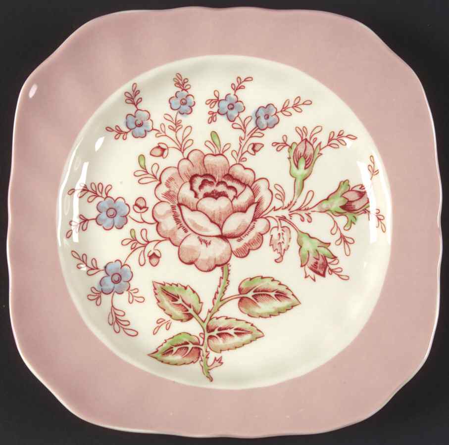 Rose Chintz Pink ("Made in England" Mark) Square Accent Salad Plate by Johnson Brothers-1