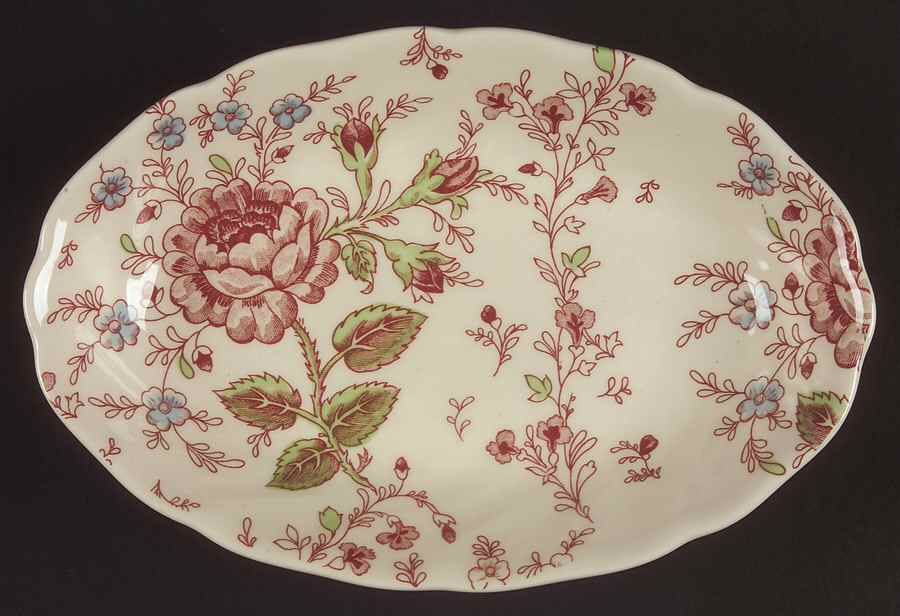 Rose Chintz Pink ("Made in England" Mark) Relish/Gravy Underplate by Johnson Brothers-1