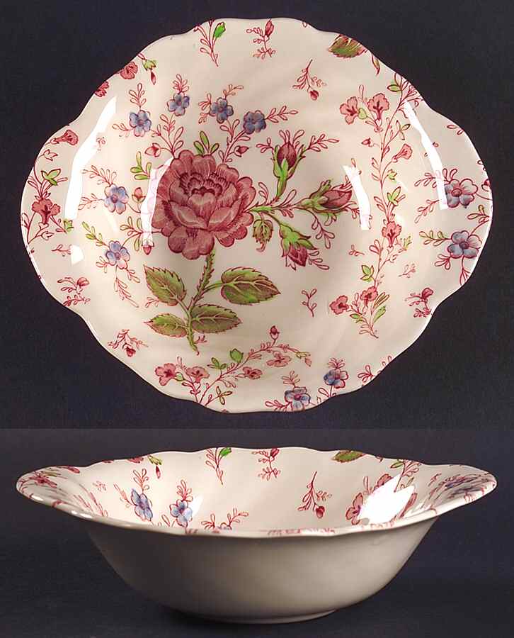 Rose Chintz Pink ("Made in England" Mark) Lugged Cereal Bowl by Johnson Brothers-1