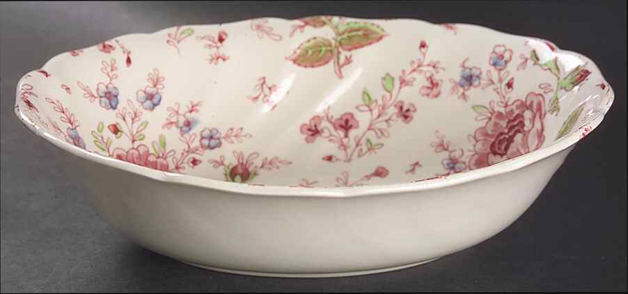 Rose Chintz Pink ("Made in England" Mark) 9" Oval Vegetable Bowl by Johnson Brothers-1